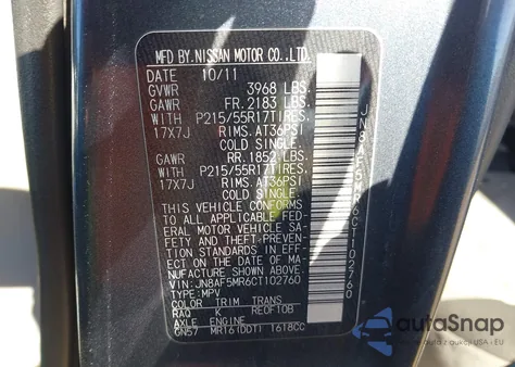 2012 Nissan Juke Sv from USA, damaged, VIN JN8AF5MR6CT102760